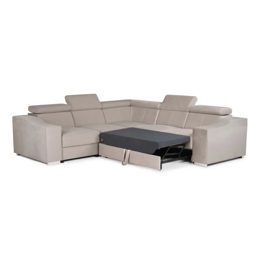 Canap&eacute; d&rsquo;angle convertible r&eacute;versible en velours beige